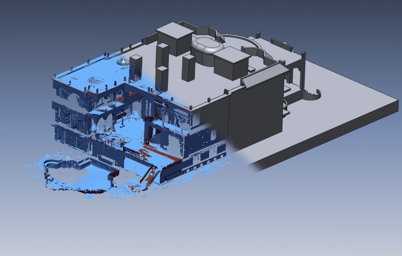 Mansion 3D scan data and CAD model overlay