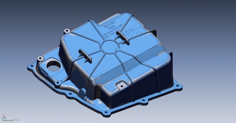 Lamborghini Huracán oilpan 3D Scan data laid over 3D CAD data