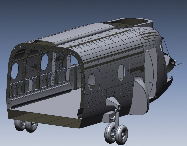 Detailed CAD model from 3D Scan data of a CH47 Helicopter