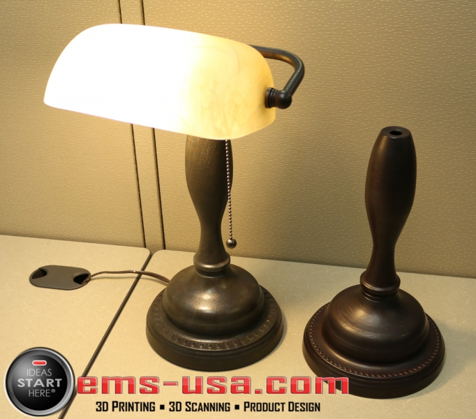 3D scan and 3D Print of a lamp - original on right